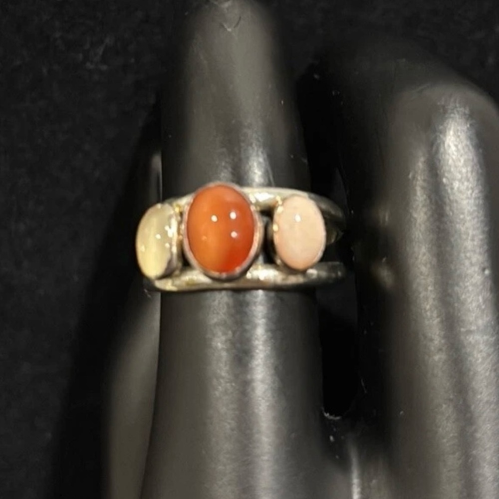 Jay King dainty Three Stone Carnelian Coral & Pink 9 sterling silver 925